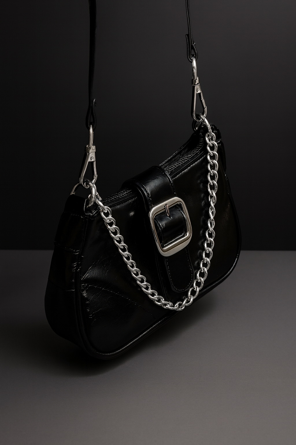 sleek black handbag
