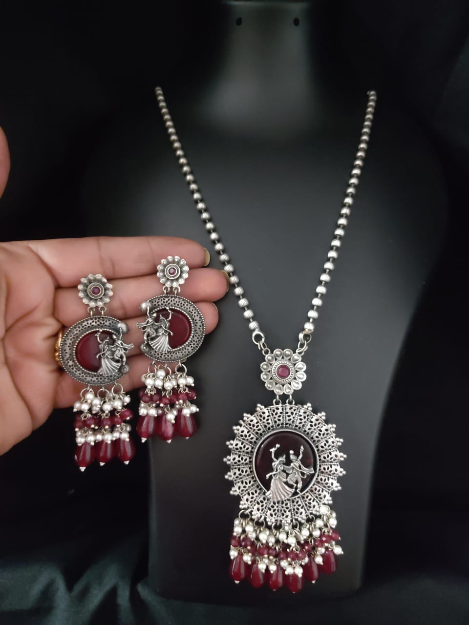 Oxidised Red Earring