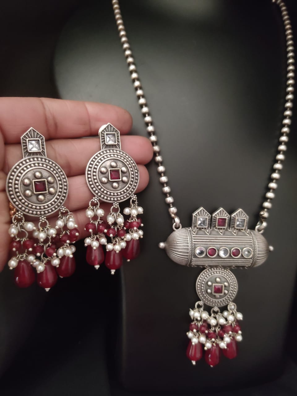 Oxidised Red Earring