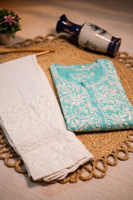 Aqua White Chikankari Grace Set