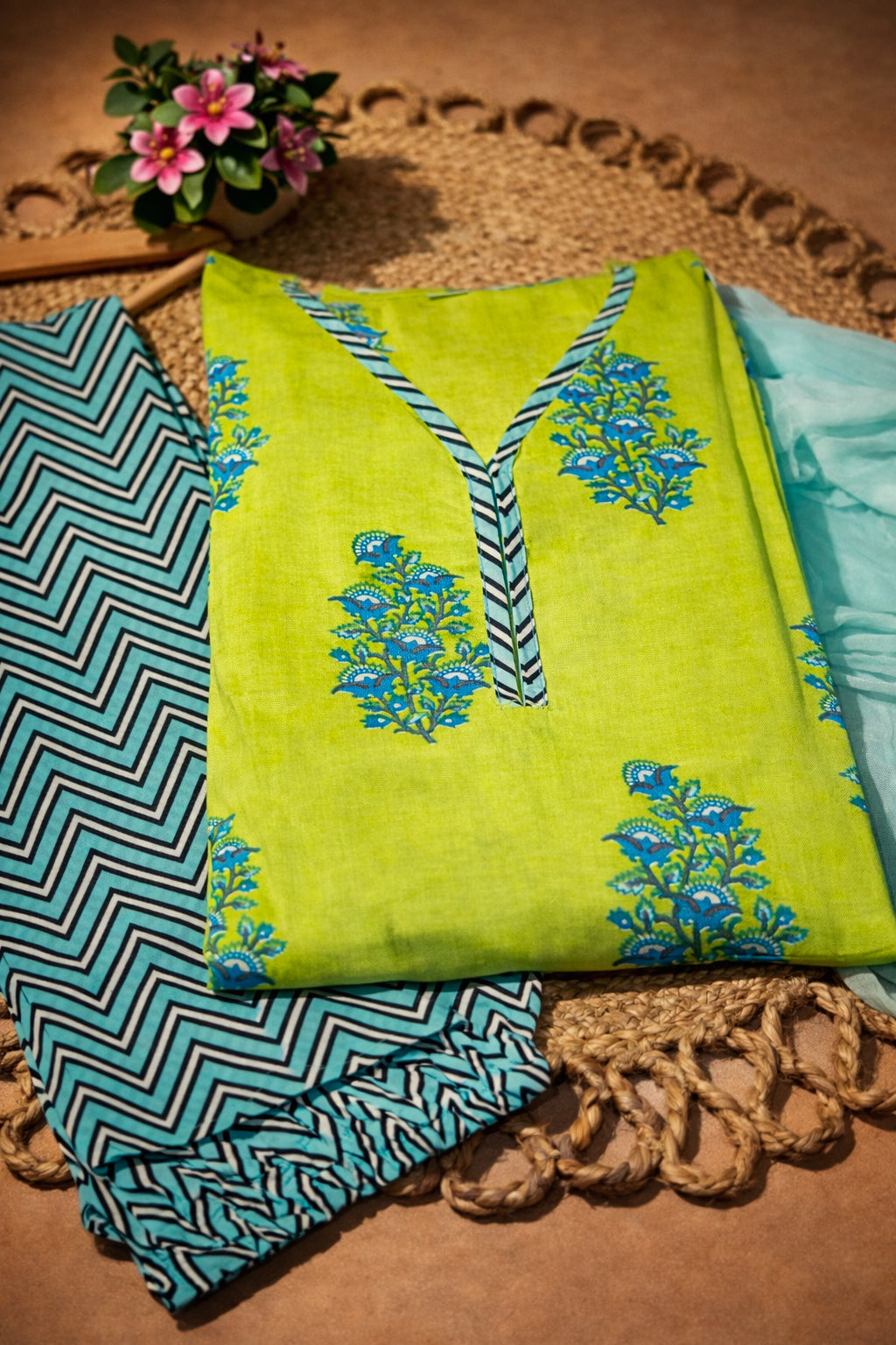 Lime Aqua Bloom Suit Set