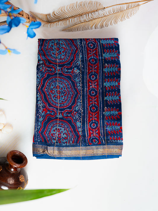 Block Printed maheswari silk Saree