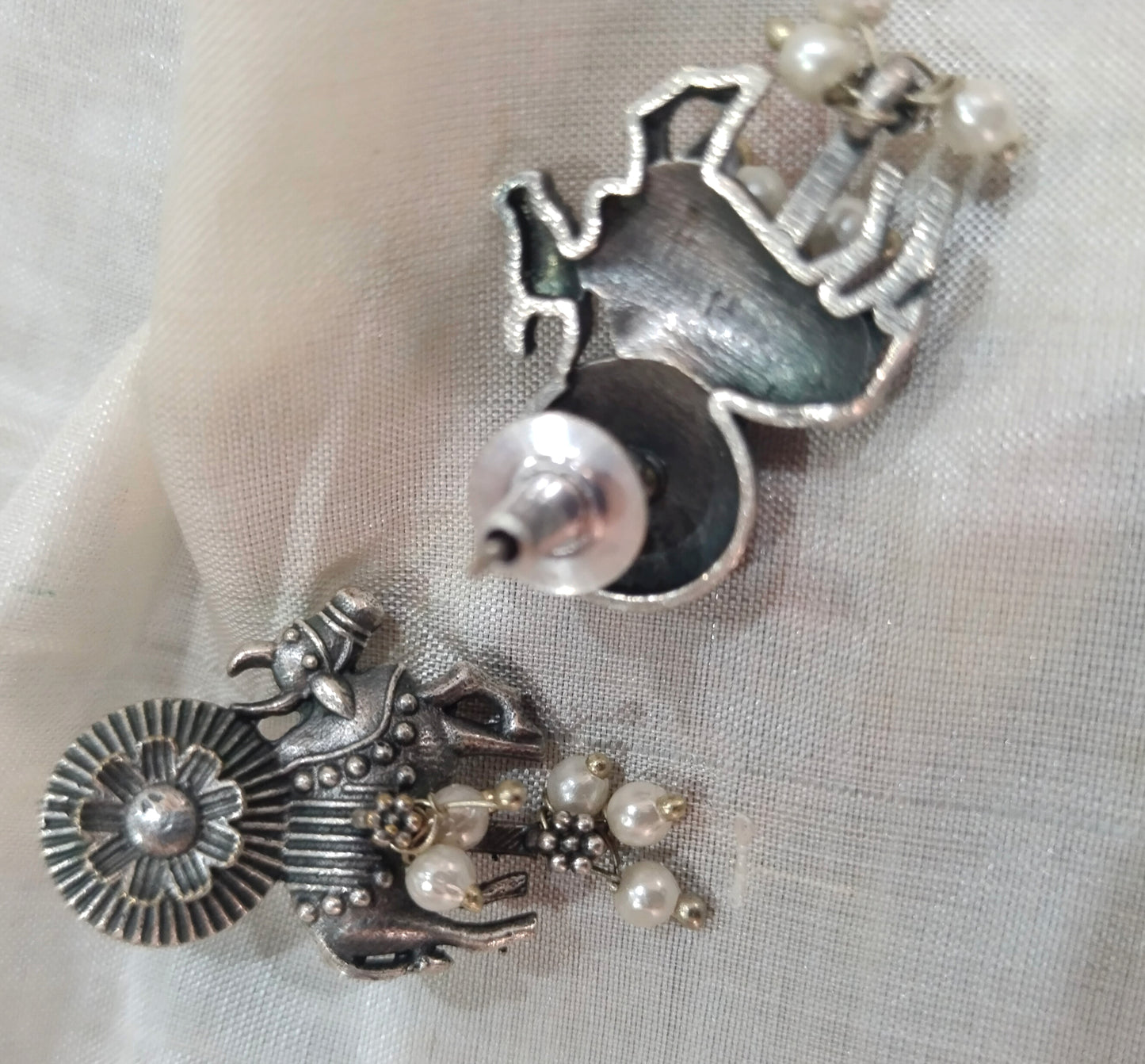 Sacred Nandi Oxidised Pearl Earrings