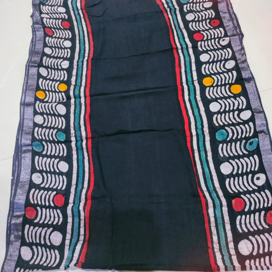 Linen Saree Black