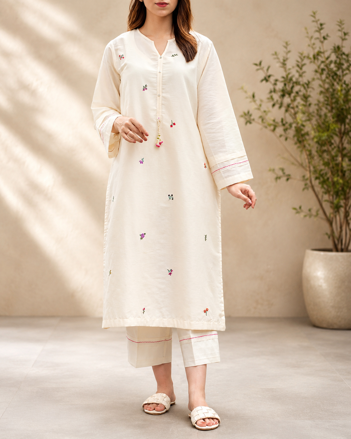Summer Bloom Embroidered Suit Set
