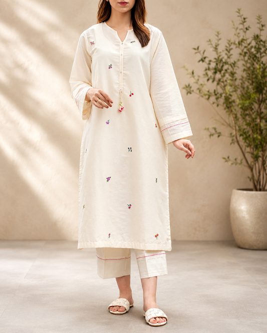 Summer Bloom Embroidered Suit Set