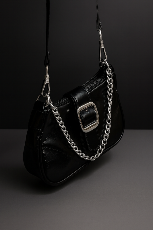 sleek black handbag