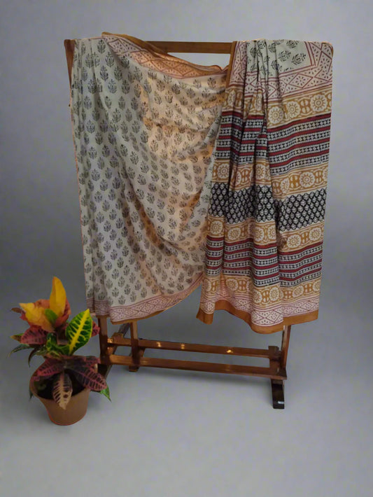 Chandari silk beige saree