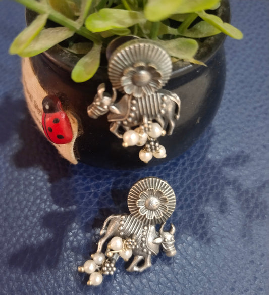 Sacred Nandi Oxidised Pearl Earrings