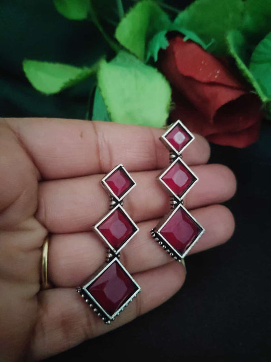 Crimson Elegance Oxidised Earrings