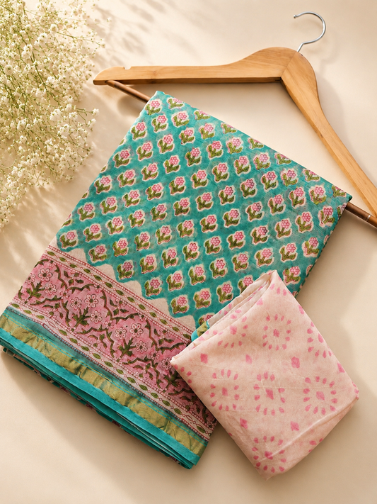 Aqua Bloom Chanderi Silk Saree