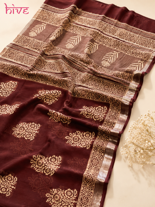 Linen Cotton Hand Block Printed Saree