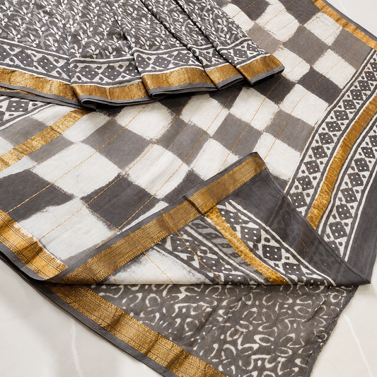 Block Printed Maheswari silk Saree