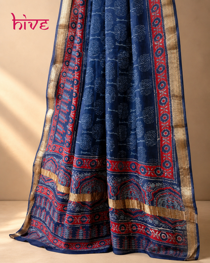 Block Printed maheswari silk Saree