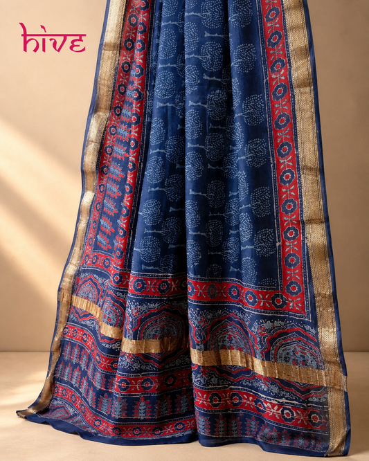 Block Printed maheswari silk Saree